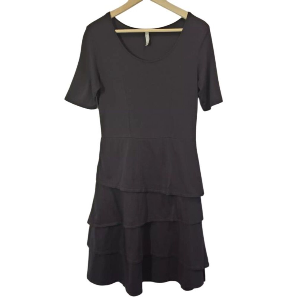 Hanna Andersson Womens Small Black Ruffle Tiered Dress Skater Grunge Whimsigoth